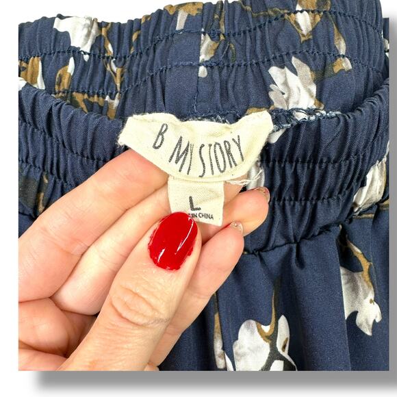 B My Story Blue Floral Hummingbird Ultra High Waist Wide Leg Parachute Pants - Picture 7 of 8